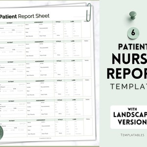 6 Patient Nurse Report Sheet, Nurse Brain Sheet, ICU Nurse Report, RN Nursing, Nurse Grad, SBAR, Patient Assessment, Printable Template