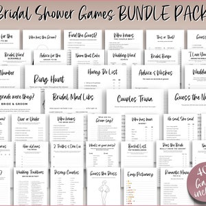 Minimal Bridal Shower Games BUNDLE, 40+ Wedding Shower Games, Bachelorette Party, He said she said, Bridal Feud, Who knows the bride, Bingo