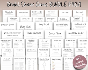 Bridal Shower Game BUNDLE, 40+ Wedding Shower Games, Bachelorette Party, He said she said, Bridal Feud, Who knows the bride, Bingo, Minimal
