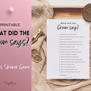 What did the Groom say Bridal Shower Game, Minimalist Ask the Groom Wedding Shower Games, Bachelorette Party Printable, Boho, Kraft Paper