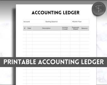 Printable Accounting Ledger, Business Ledger book, Accounting template, General Ledger Paper, rent, rental, small business bookkeeping sheet