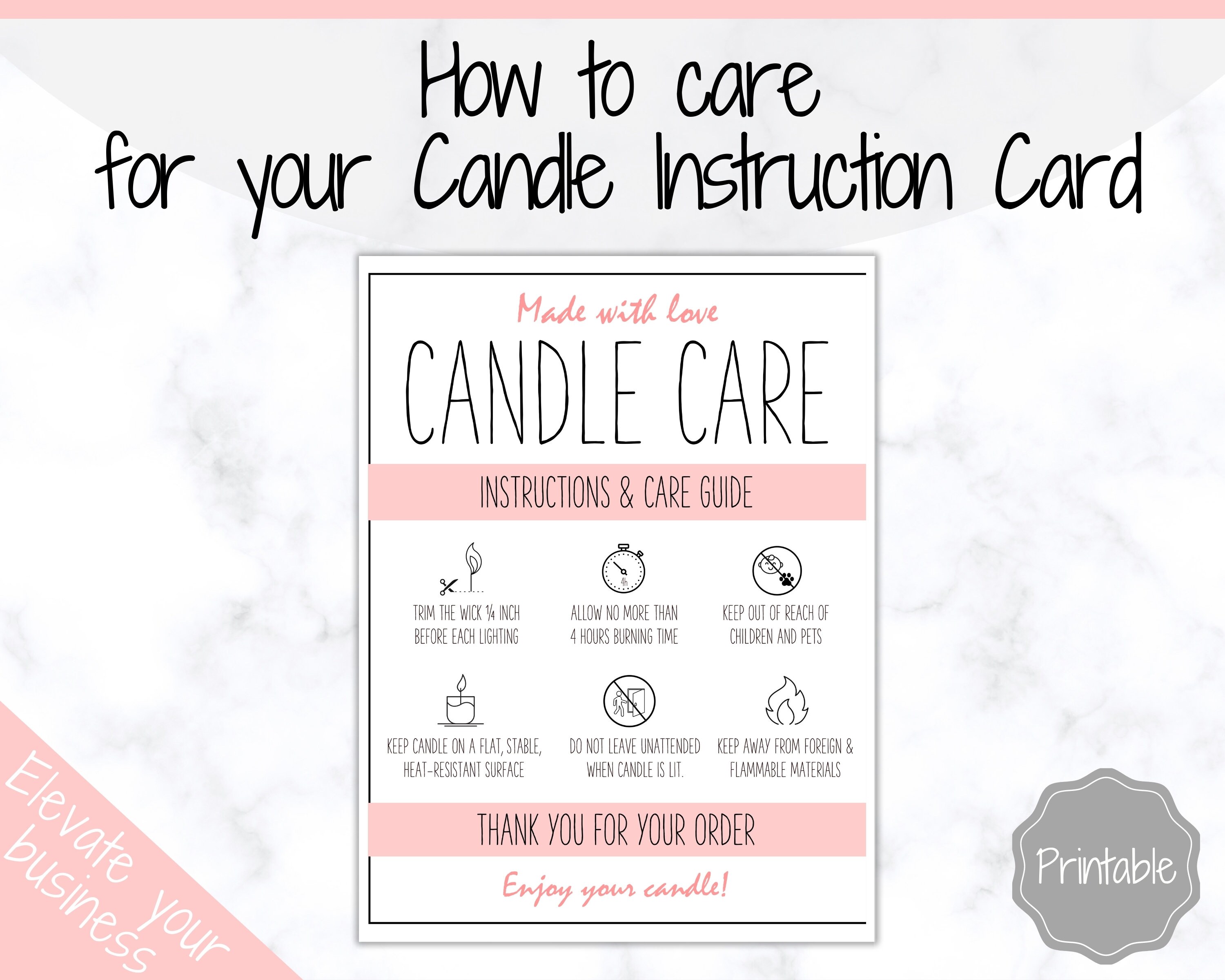 Candle Care Card Printable Candle Care Guide Candle Safety Etsy