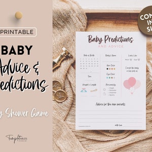 Carte de prédictions et de conseils pour bébé fille, modèle de jeux de douche de bébé imprimable, genre neutre, minimaliste, Boho, thème des bois, carte de conseils