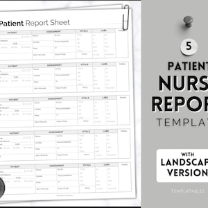 5 Patient Nurse Report Sheet, Nurse Brain Sheet, ICU Nurse Report, RN Nursing, Nurse Grad, SBAR, Patient Assessment, Printable Template
