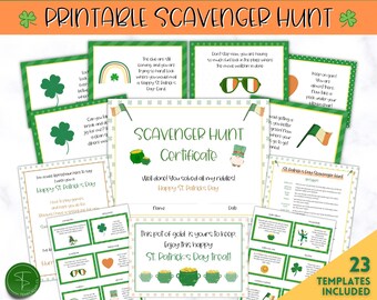 St Patricks Day Scavenger hunt KIT, Kids St Patricks Day Game, Scavenger Hunt Clue Cards, Leprechaun Treasure Hunt, Pot of Gold, Certificate