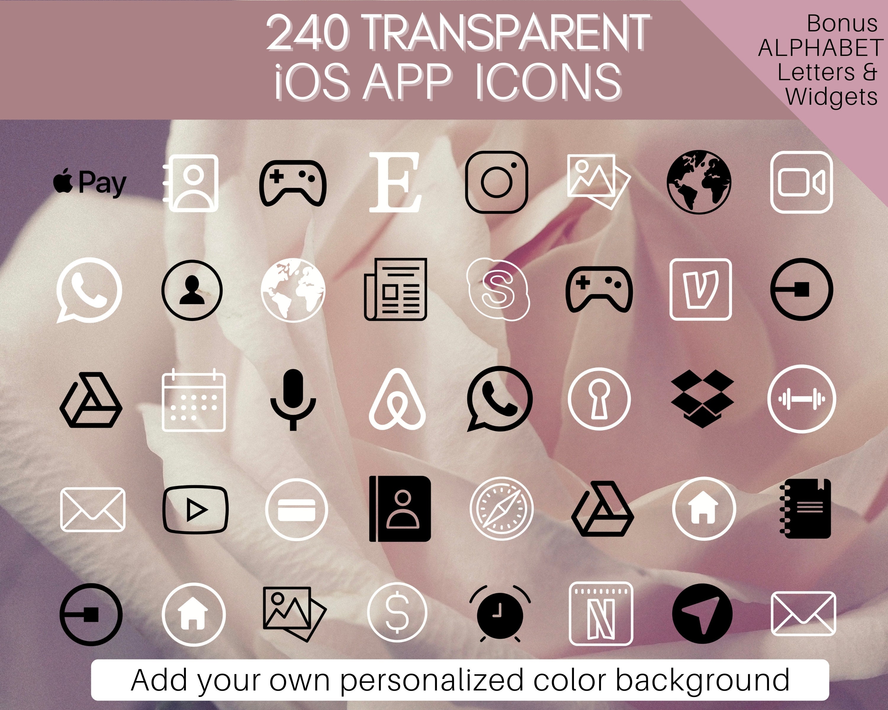 Transparent Black & White Ios 14 App Icons 240 Clear - Etsy