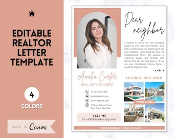 Real Estate Agent Letter, Realtor Introduction Template, New Agent Intro Letter, Real Estate Marketing, Dear Neighbor, Postcard Flyer, Canva