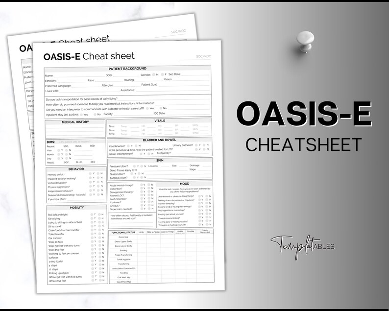 OASIS-E Cheatsheet, Oasis Home Health Nurse Template, Nurse Report Sheet, Nurse Brain, Caregiver Planner, SOC, Nurse Visit