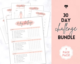 30 Day Habit Tracker Printable, EDITABLE 30 Day Challenge Tracker, Weight Loss Journal, Fitness Planner, Health, Meal, Reading, Wellness