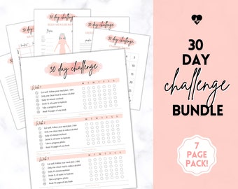 Rastreador de hábitos de 30 días imprimible, Rastreador de desafíos EDITABLE de 30 días, Diario de pérdida de peso, Planificador de fitness, Salud, Comida, Lectura, Bienestar