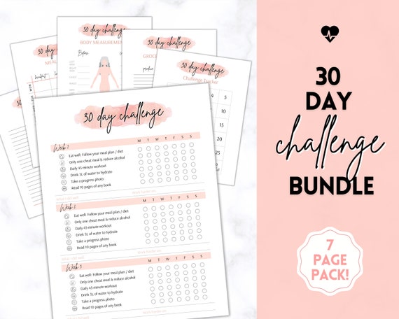 30 Day Habit Tracker Printable, EDITABLE 30 Day Challenge Tracker, Weight Loss Journal, Fitness Planner, Health, Meal, Reading, Wellness