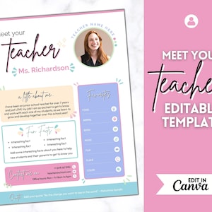 EDITABLE Meet the Teacher Template, Meet your Teacher Introduction letter, First day, Back to School, New Teacher Welcome, Canva, Parent