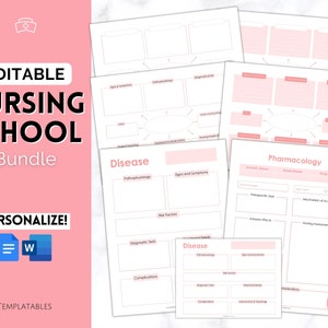 Paquete de notas de enfermería, Guía de estudio para estudiantes de enfermería EDITABLE, Mapa conceptual, Plantilla de enfermedad, Farmacología, Fisiopatología, Med Surg, Tarjeta de medicamentos