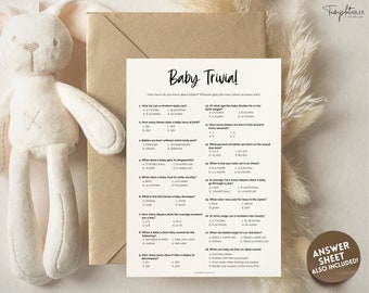 Baby Trivia Game, Baby Shower Games, Printable Baby Shower Template, Gender Neutral, Minimalist, Boho, Woodland Theme, How well do you know