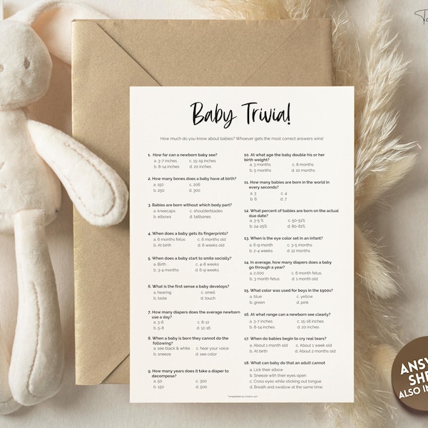 Baby Trivia Game, Baby Shower Games, Printable Baby Shower Template, Gender Neutral, Minimalist, Boho, Woodland Theme, How well do you know