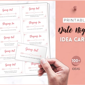 100+ Date Night Idea Cards, Date Night Jar, afdrukbare paren kaartspel cadeauset, dobbelstenen, liefdescoupons, Valentijnsdag, jubileum, cadeau voor hem