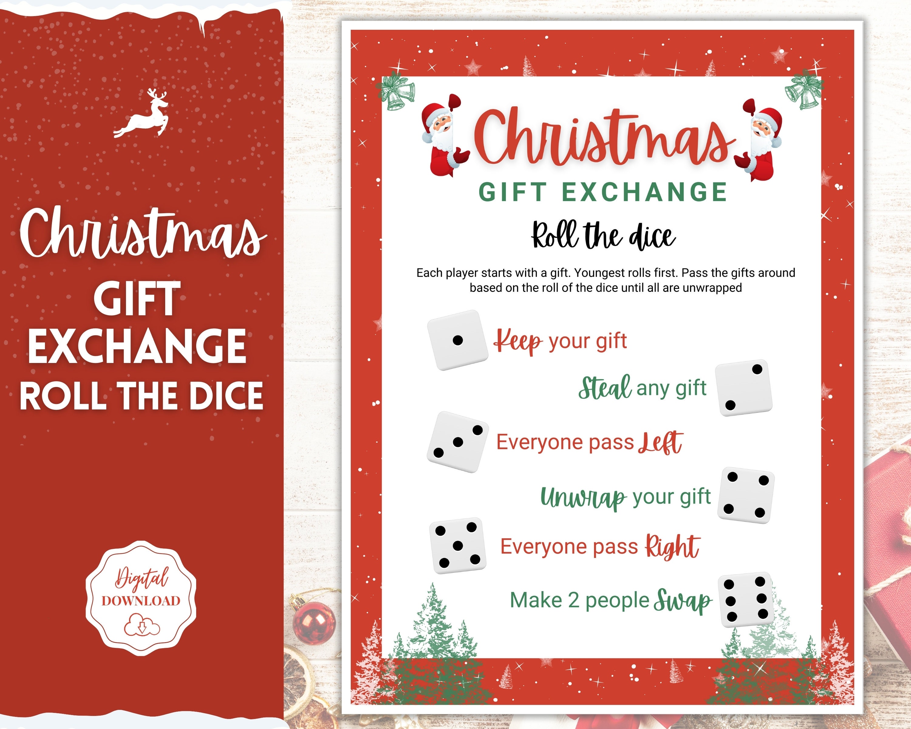 Christmas Dice Game Printable  Roll The Dice Gift Exchange Game – So  Festive!