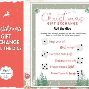 Christmas Roll the dice Game! Holiday Gift Exchange Printable, Xmas Party Game, Fun Family Activity Set, Virtual, Kids Adults, Office, Quiz