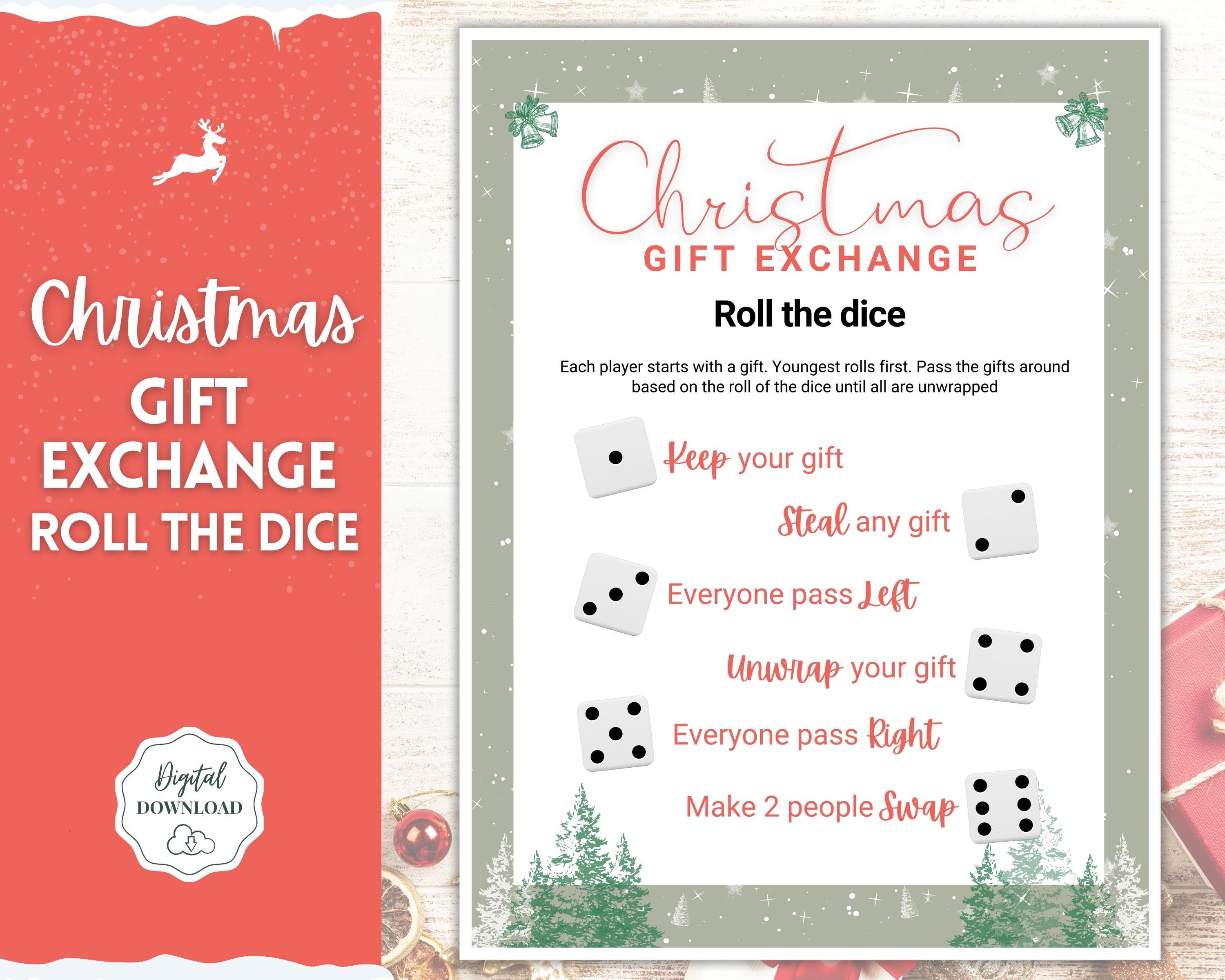 Roll the Dice Gift Exchange Printable Virtual White Elephant 