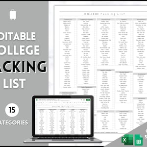EDITABLE College Packing List, Packing Checklist, Back to School, Student Planner, Essentials, Travel, Moving, Dorm Checklist, Google Sheets