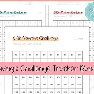 Savings Challenge BUNDLE, 5k, 10k & 20k Saving Tracker Printables, 5000, 10000, 20000, 100 Day, Cash Envelopes, Save Money, Budget, Finance