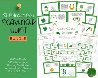 St Patricks Day Treasure Hunt KIT, Kids St Patricks Day Game, Scavenger Hunt Clue Cards, Leprechaun, Pot of Gold, Certificaat