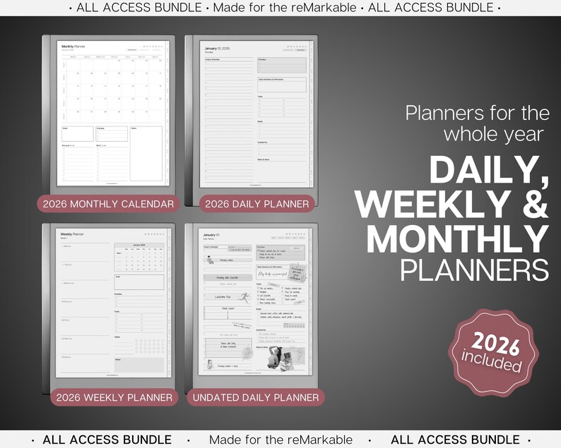 ALL ACCESS Template Pack for the Remarkable 2 | 2026 Daily Planner ...