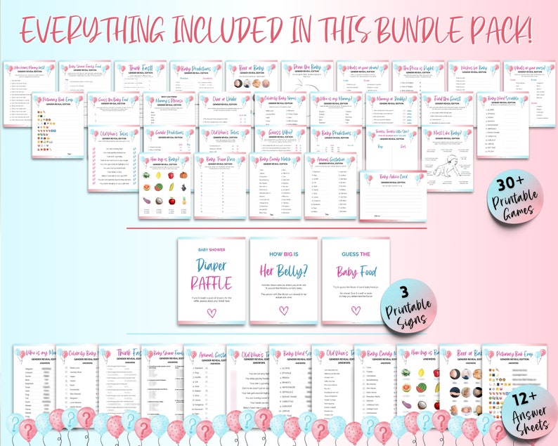 Gender Reveal Games Bundle, Gender Reveal Party, Baby Announcement