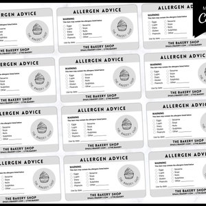 Allergen Label Template, Editable Allergy Label, Allergy Information ...