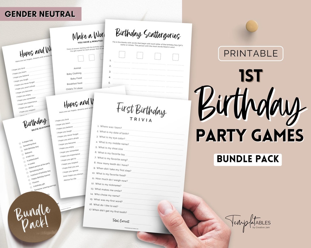 1st Birthday Games, Printable Bundle of 14 Party Games for Baby’s 1st ...