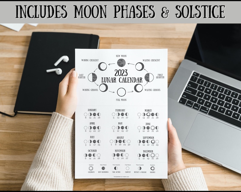 2023 Lunar Calendar Printable Moon Calendar 2023 Moon Etsy