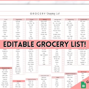 EDITIERBARE Einkaufsliste, druckbare Master-Einkaufsliste, wöchentlicher Einkauf, Checkliste für die Küchenorganisation, Google Sheets