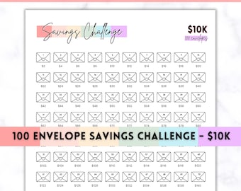 10k 100 Envelope Challenge Printable, 10000 Savings Tracker, 100 Day Challenge, Cash Envelopes, Money Saving, Save, Budget Envelope, Finance