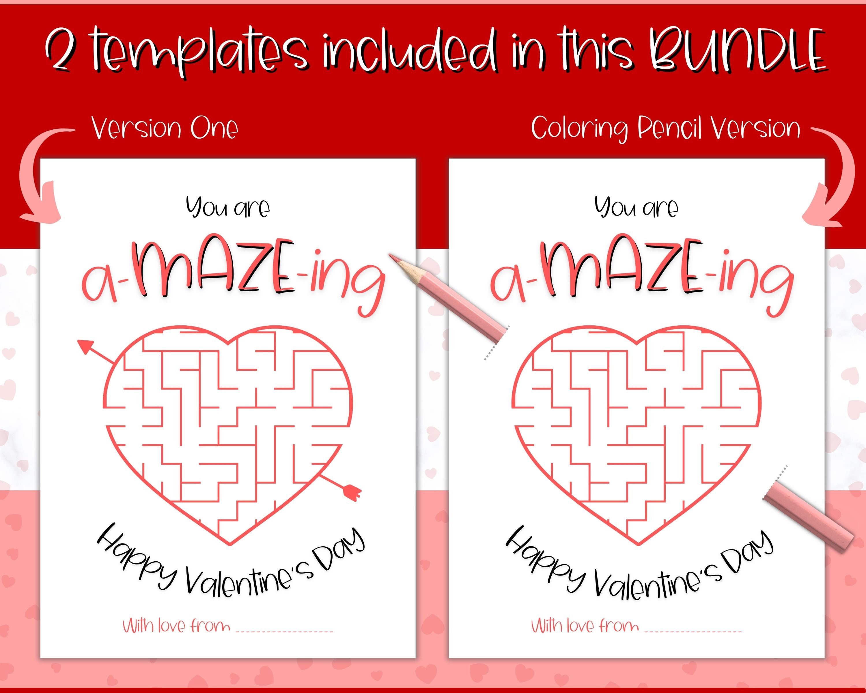 Pencil Valentine Card for Kids, You are A-MAZE-Zing, Comic