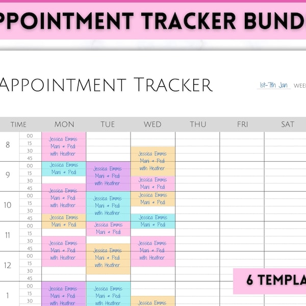 Appointment Tracker Printable, 15 minute, Salon planner, Therapist Appt, Beauty appointments, Hair Stylist, Nail Tech, Customers, Client