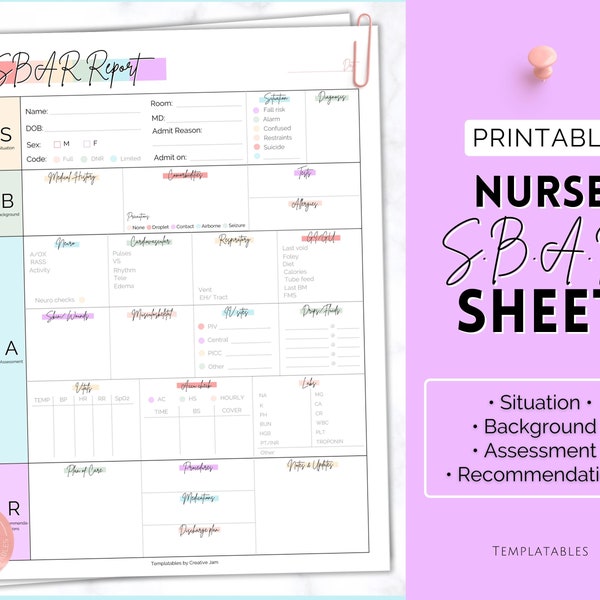 SBAR Nurse Report Sheet, Nurse Brain Sheet, ICU Nurse Report, RN Nursing, New Grad, Sbar Brain Sheet, Patient Assessment, Printable Template