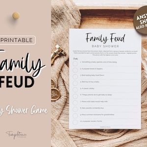 Baby Shower Feud Game, Baby Shower Games printable Template, Gender Neutral, Minimalist, Boho, Woodland Theme, Baby Feud, Family Feud