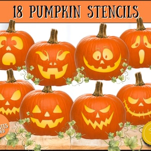 Pumpkin Stencil PACK, 16 Printable Pumpkin Carving Stencils for Halloween Decor, Jack o lantern Stencil Template Pack, Printable Craft