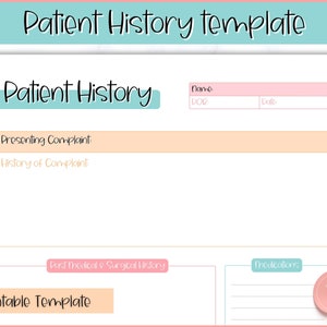 Patient History Sheet, Printable Medical History Patient Report Sheet, Nursing School, Medical Student, Assessment Template, US Letter