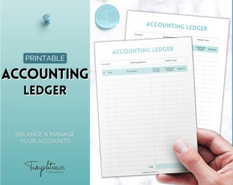 Accounting Ledger, Printable Business Ledger book, Accounting template, General Ledger Paper, rent, rental, small business bookkeeping sheet