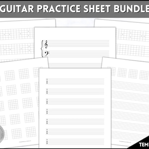 Druckbare Gitarren Übungsblatt BUNDLE, Gitarren Akkord Blätter, Gitarren Akkord Chart, Griffbrett, Tab Papier, Noten, Lehrer, Tabulatur