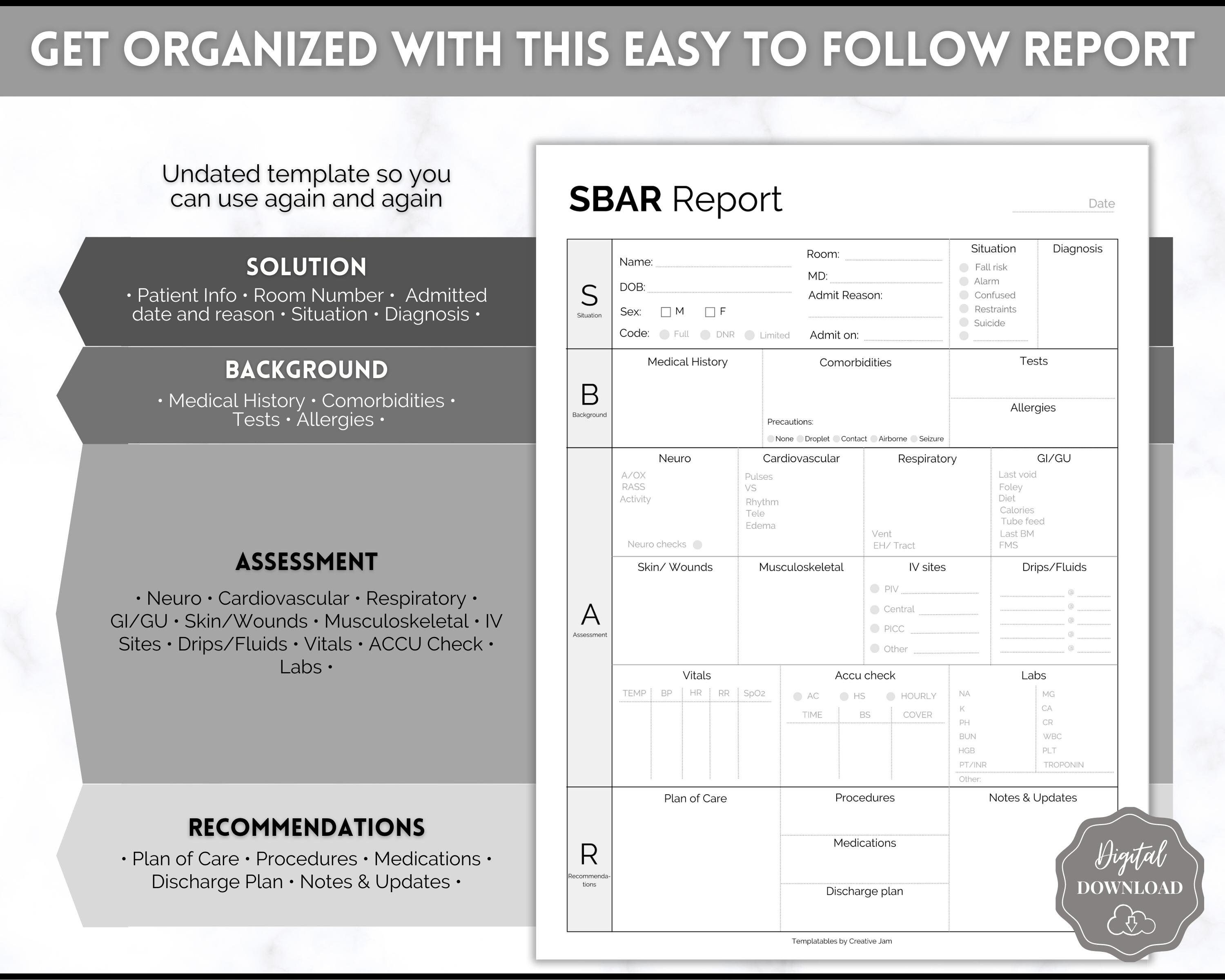 Icu Sbar Example SBAR Nurse Report Sheet, Nurse Brain Sheet, ICU Nurse Report, RN ...