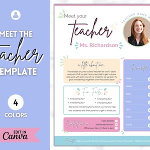 Meet the Teacher Template, Editable Meet your Teacher Introduction letter, First day, Back to School, New Teacher Welcome, Canva, Parent