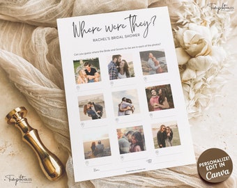 EDITABLE Where were they Game, Bridal Shower Games, Photo guessing Wedding Shower game, Bachelorette, Hen Party, Couples, Canva Template