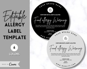 EDITABLE Allergy Label Template, Allergen Label, Allergy Information Stickers, Cakes, Baking business, Canva, Food Warning, Alert, Cupcakes