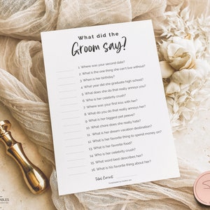Minimalist What did the Groom say Bridal Shower Game, Ask the Groom Wedding Shower Games, Bachelorette Party Printable, Boho, Kraft Paper