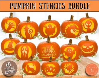 Pumpkin Stencil BUNDLE, 60+ Printable Pumpkin Carving Stencils for Halloween Decor, Jack o lantern Stencil Template Pack, Printable Crafts