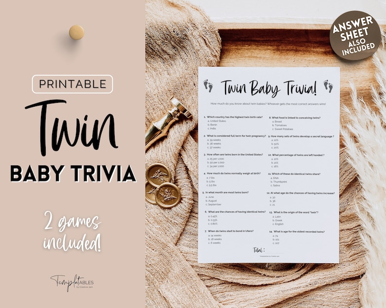 TWIN Baby Trivia Game, Baby Shower Games, Printable Baby Shower Template, Gender Neutral, Minimalist, Boho, Woodland, How well do you know