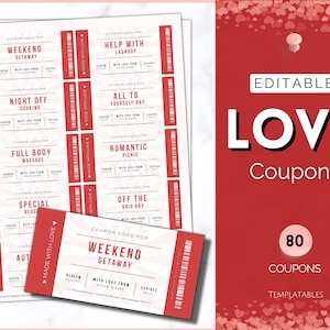 Livro de cupons de amor, Dia dos Namorados, livro de cupons DIY editável para ele, cupons de amor imprimíveis para ela, casais, aniversário, presente de aniversário, ele ela