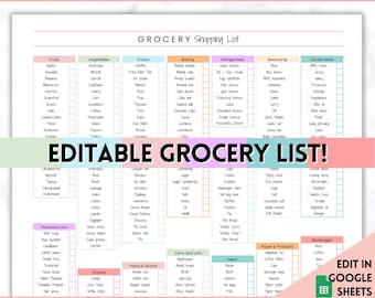 EDITABLE Grocery List, Master Grocery List Printable, Weekly Shopping, Meal Planner Checklist, Kitchen Organization Template, Google Sheets